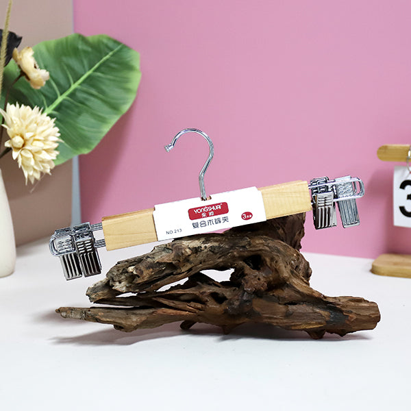 Natural Wooden Pants Hangers with Non Slip Clips Penyangkut Seluar Kayu Semula Jadi dengan Klip Anti Licin
