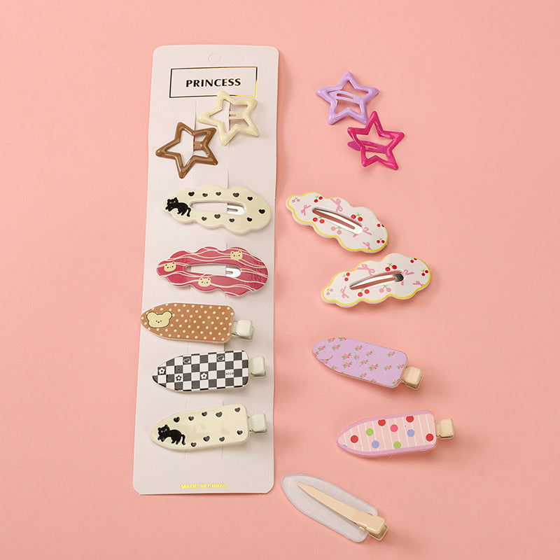 Colorful Printed BB Hair Clips Set (7pcs) Alloy Bagged 袋装彩色印花 BB 夹套装