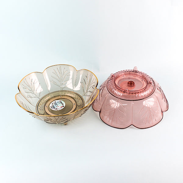 Transparent Rotating Fruit Bowl with Gold Rim Mangkuk Buah Berputar Telus dengan Pinggir Emas