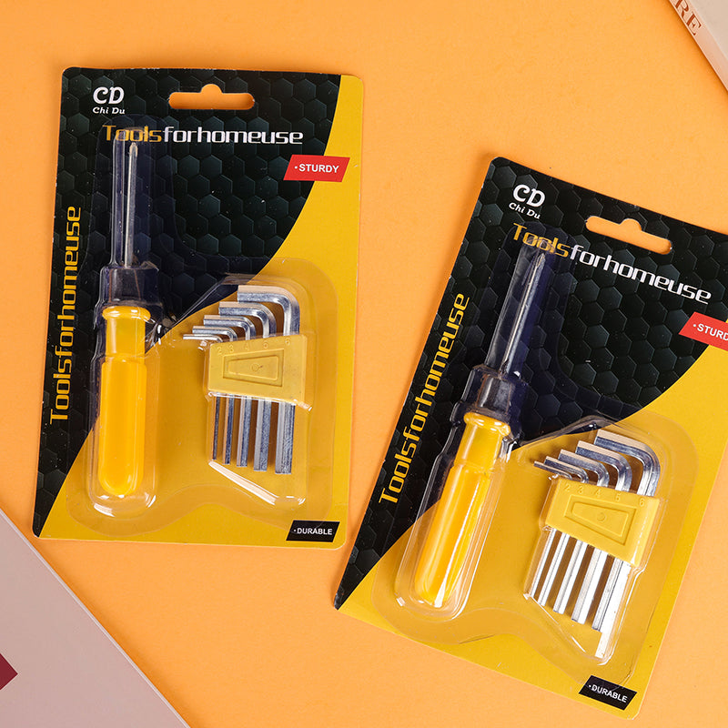 Compact Hand Tool Kit Dual Use Screwdriver with Hex Keys Kit Alat Tangan Padat Pemutar Skru Dua Guna dengan Kunci Allen