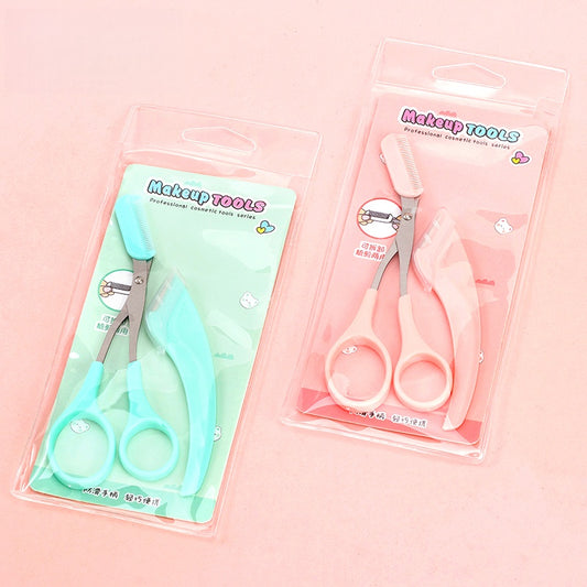 Cute Curved Eyebrow Scissors & Razor Set (2pcs) 可爱弯月修眉刀 + 眉剪两件套
