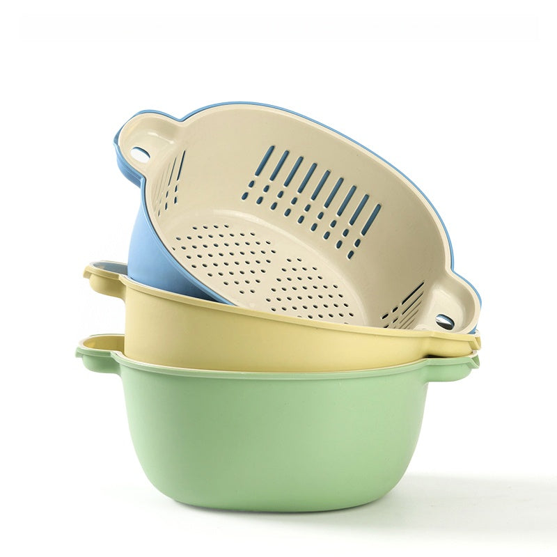 2 Layer Vegetable Washing Basket with Drain Holes Bak Basuh Sayur 2 Lapisan dengan Lubang Saliran