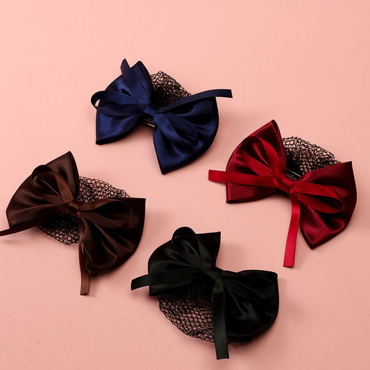 Satin Bow Hair Net Alloy Satin 丝带蝴蝶结发网