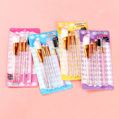 Cute Crystal Handle Makeup Brush Set (4pcs) with Blister Card 可爱水晶柄化妆刷四件套（吸卡包装）