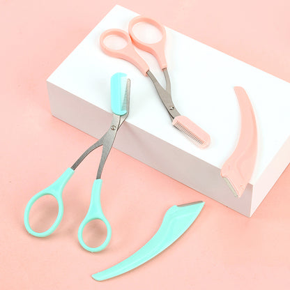 Cute Curved Eyebrow Scissors & Razor Set (2pcs) 可爱弯月修眉刀 + 眉剪两件套