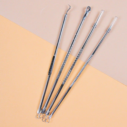 Professional Stainless Steel Blackhead Remover Set (4pcs) with Blister Card 专业不锈钢粉刺针套装（4 个装）