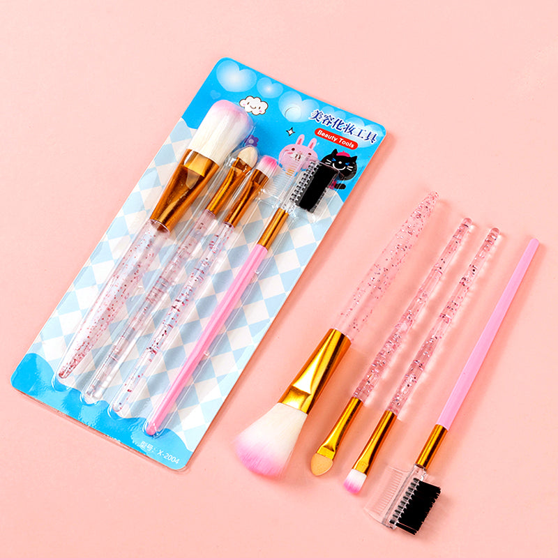 Cute Crystal Handle Makeup Brush Set (4pcs) with Blister Card 可爱水晶柄化妆刷四件套（吸卡包装）