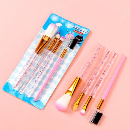 Cute Crystal Handle Makeup Brush Set (4pcs) with Blister Card 可爱水晶柄化妆刷四件套（吸卡包装）