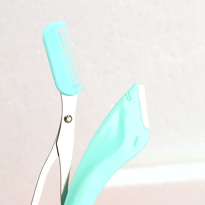Cute Curved Eyebrow Scissors & Razor Set (2pcs) 可爱弯月修眉刀 + 眉剪两件套