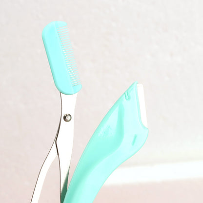 Cute Curved Eyebrow Scissors & Razor Set (2pcs) 可爱弯月修眉刀 + 眉剪两件套