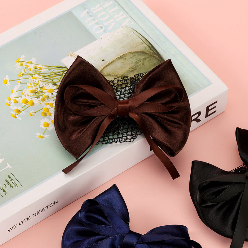 Satin Bow Hair Net Alloy Satin 丝带蝴蝶结发网