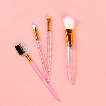 Cute Crystal Handle Makeup Brush Set (4pcs) with Blister Card 可爱水晶柄化妆刷四件套（吸卡包装）