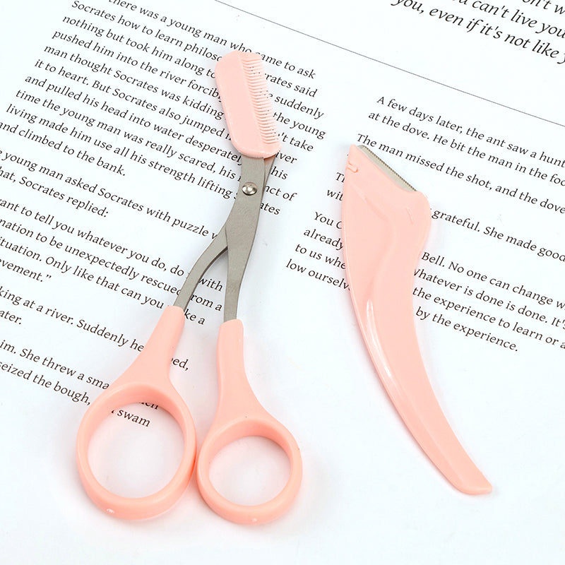 Cute Curved Eyebrow Scissors & Razor Set (2pcs) 可爱弯月修眉刀 + 眉剪两件套