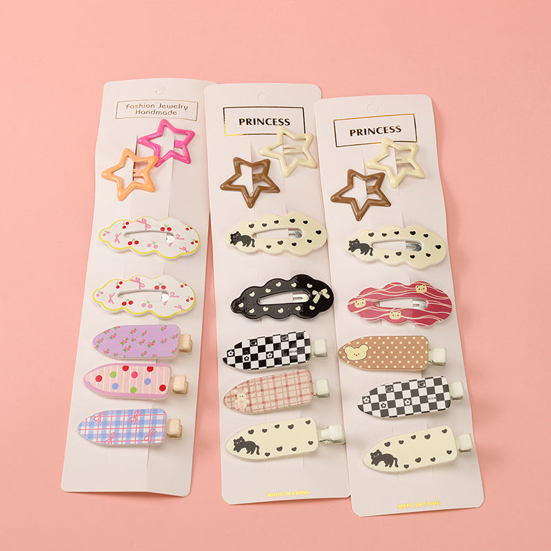 Colorful Printed BB Hair Clips Set (7pcs) Alloy Bagged 袋装彩色印花 BB 夹套装