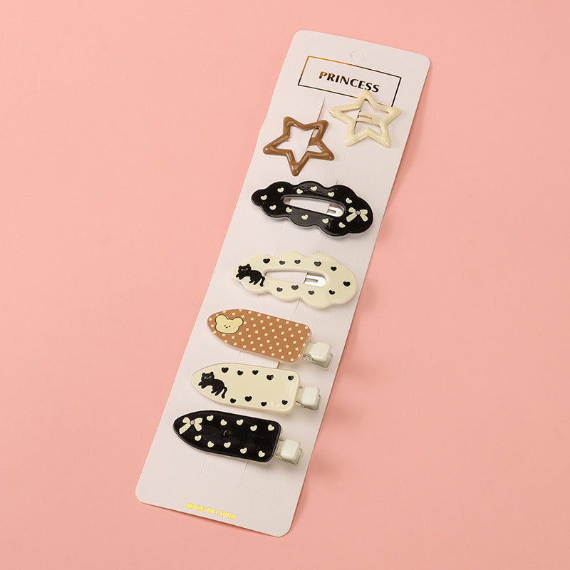 Colorful Printed BB Hair Clips Set (7pcs) Alloy Bagged 袋装彩色印花 BB 夹套装