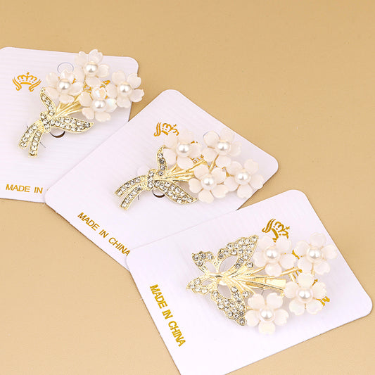 Pearl & Rhinestone Butterfly Flower Brooch Alloy 珍珠水钻蝴蝶花胸针
