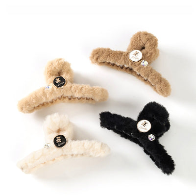 13cm Plush Cross Hair Claw Cute Bear Crystal Fluffy Clip 13 公分毛绒交叉小熊水晶大抓夹