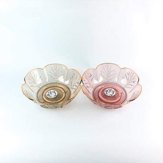Transparent Rotating Fruit Bowl with Gold Rim Mangkuk Buah Berputar Telus dengan Pinggir Emas