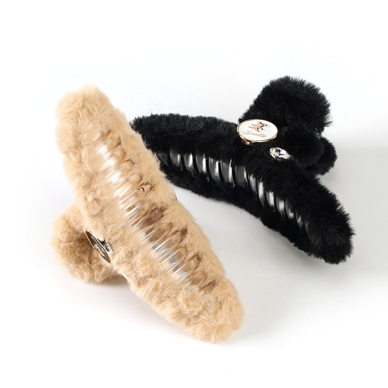 13cm Plush Cross Hair Claw Cute Bear Crystal Fluffy Clip 13 公分毛绒交叉小熊水晶大抓夹