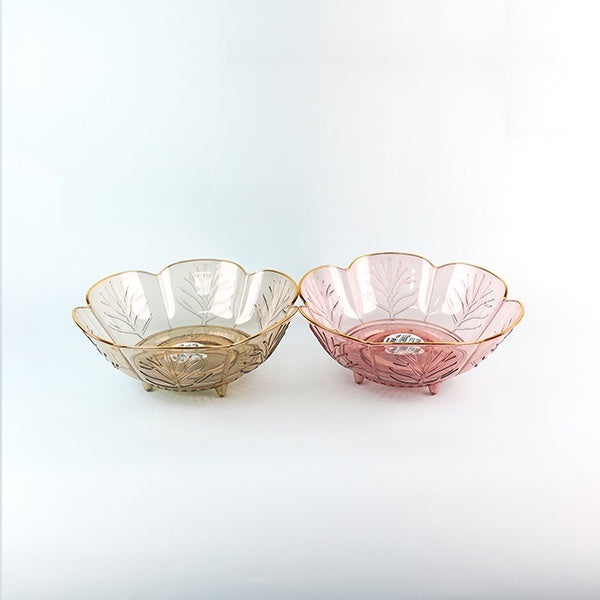Transparent Rotating Fruit Bowl with Gold Rim Mangkuk Buah Berputar Telus dengan Pinggir Emas