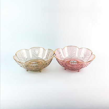 Transparent Rotating Fruit Bowl with Gold Rim Mangkuk Buah Berputar Telus dengan Pinggir Emas