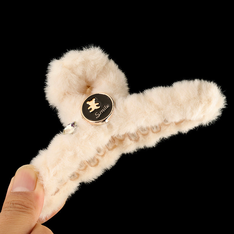 13cm Plush Cross Hair Claw Cute Bear Crystal Fluffy Clip 13 公分毛绒交叉小熊水晶大抓夹