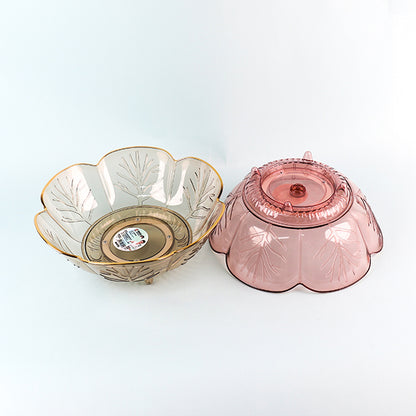 Transparent Rotating Fruit Bowl with Gold Rim Mangkuk Buah Berputar Telus dengan Pinggir Emas