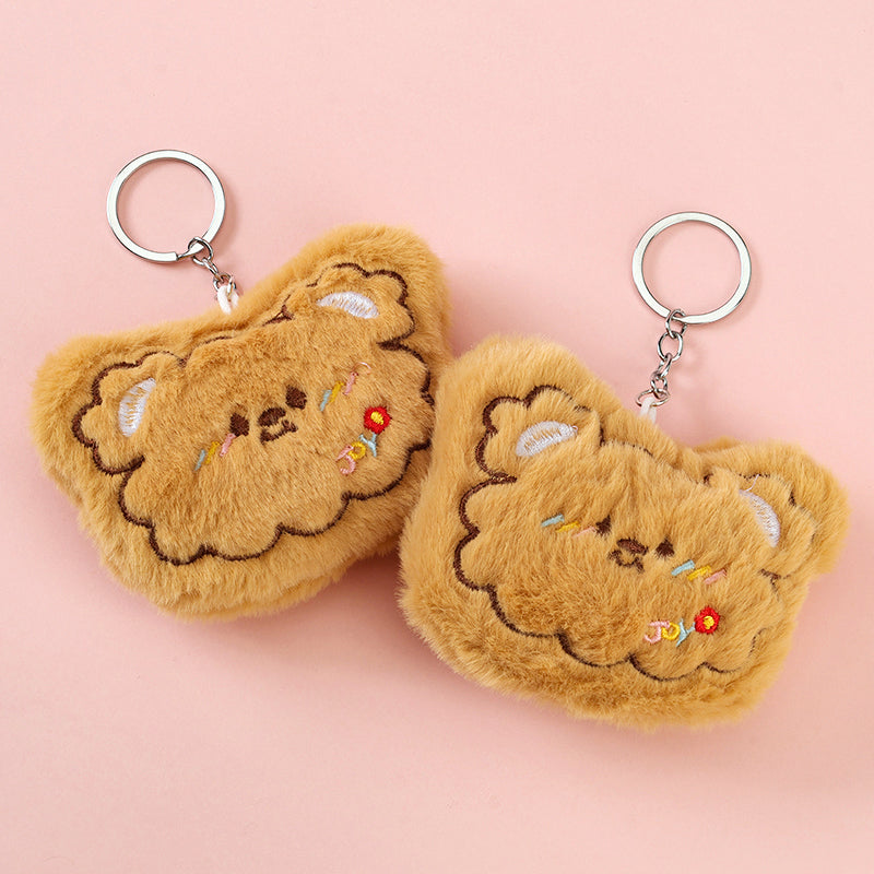 Fluffy Embroidered Bear Plush Bag Charm