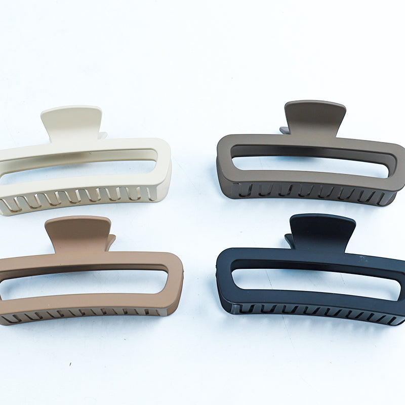 13cm Square Hollow Matte Hair Claw GPPS Milk Tea Tone 13 公分方形镂空磨砂大抓夹