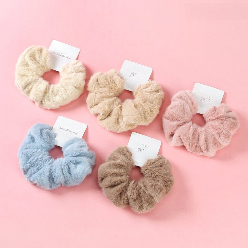 Scrunchie Bulu Lembut Warna Solid Bahan Kain 简约毛绒大毛圈