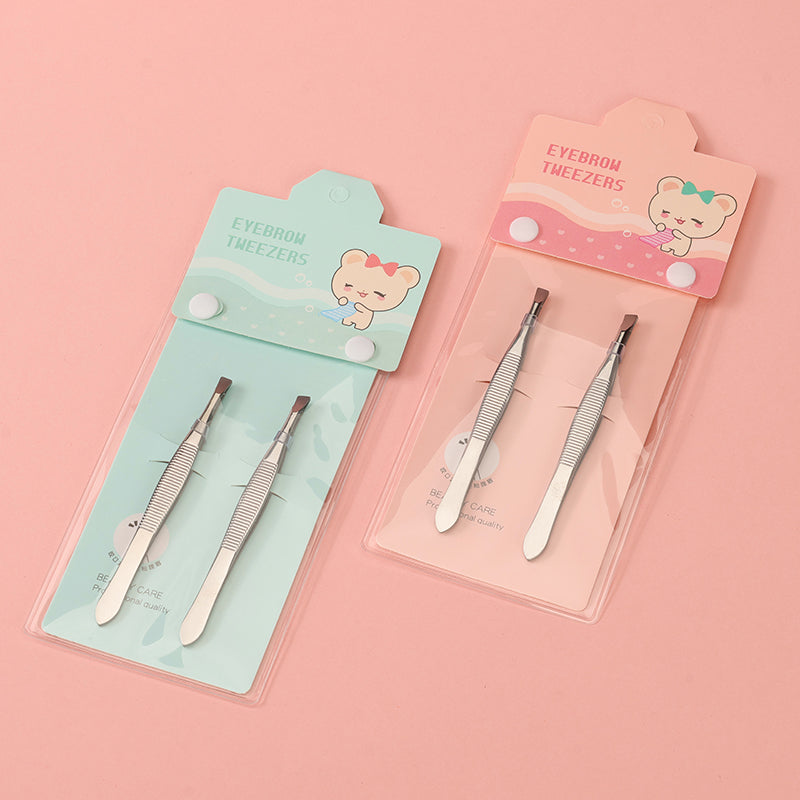 Professional Stainless Steel Eyebrow Tweezers Set (2pcs) 专业不锈钢眉夹两件套