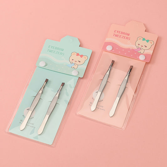 Professional Stainless Steel Eyebrow Tweezers Set (2pcs) 专业不锈钢眉夹两件套
