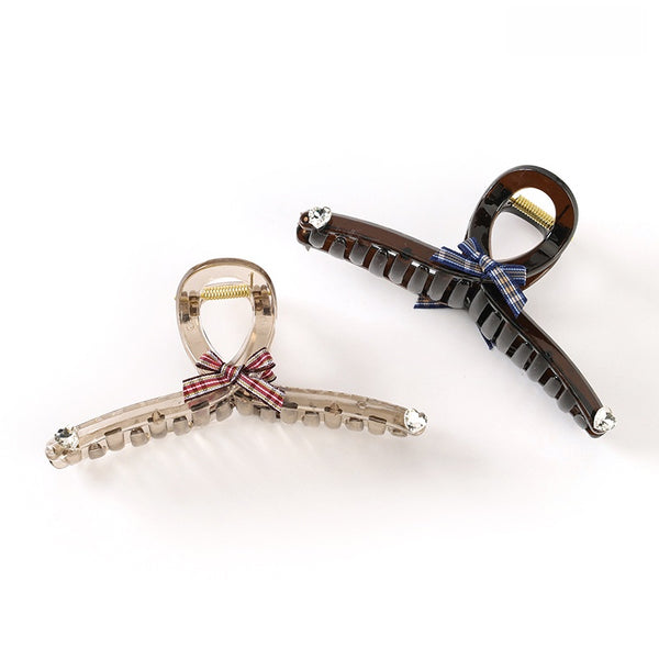 13cm Cross Hair Claw with Crystal & Bow GPPS Double-Sided 13 公分双面水晶蝴蝶结大抓夹