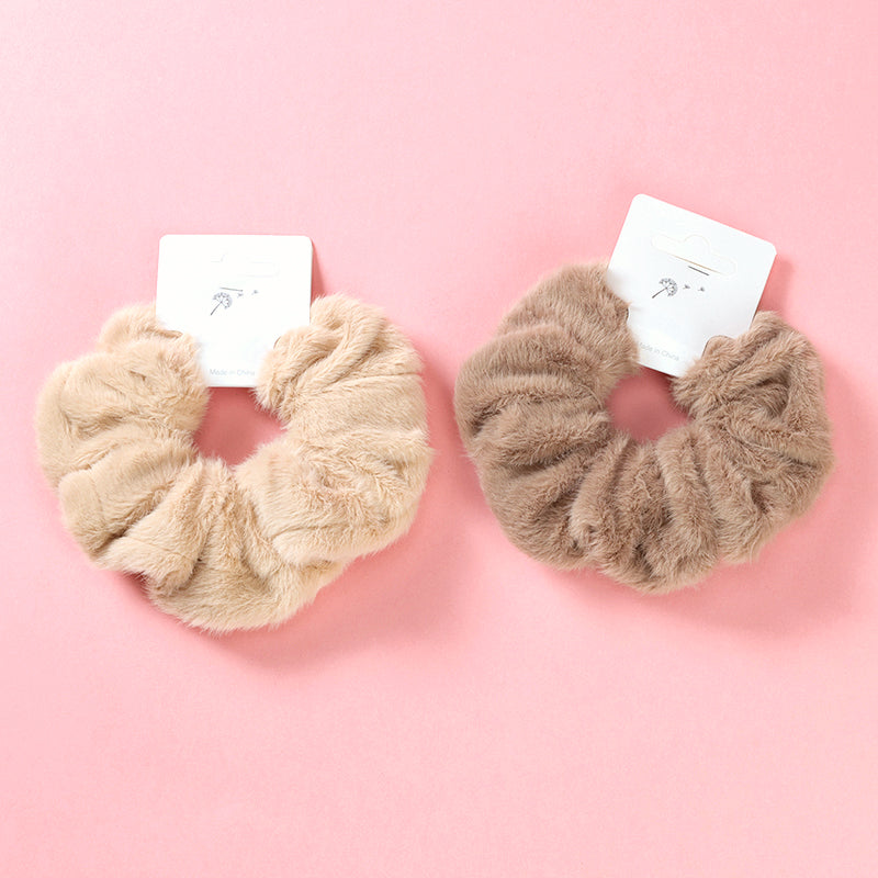 Scrunchie Bulu Lembut Warna Solid Bahan Kain 简约毛绒大毛圈