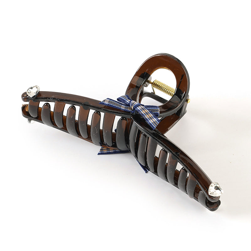 13cm Cross Hair Claw with Crystal & Bow GPPS Double-Sided 13 公分双面水晶蝴蝶结大抓夹