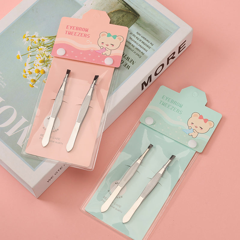 Professional Stainless Steel Eyebrow Tweezers Set (2pcs) 专业不锈钢眉夹两件套