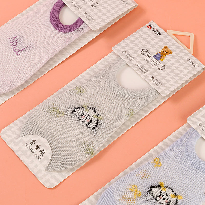 Cute Cartoon Stoking Perempuan Tidak Nampak Cotton Mesh Bernafas Anti Selip
