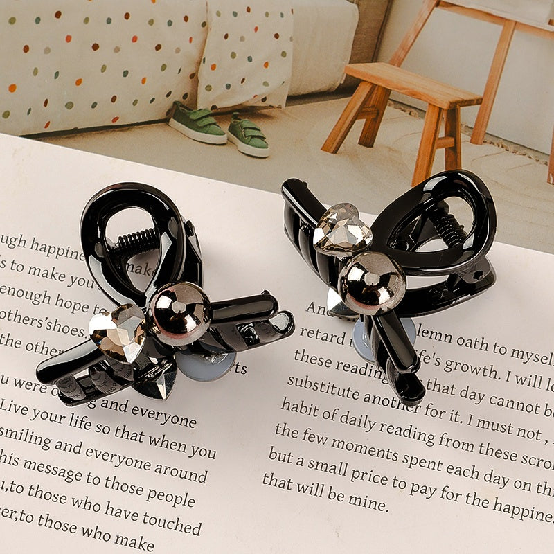 Mini Double-Sided Rhinestone Pearl Hair Claw PS Material Boxed 盒装双面钻石珍珠小抓夹