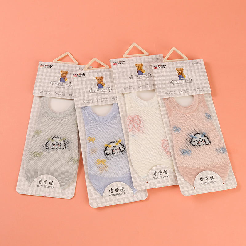 Cute Cartoon Stoking Perempuan Tidak Nampak Cotton Mesh Bernafas Anti Selip