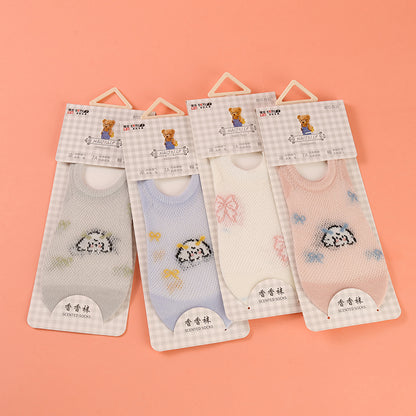 Cute Cartoon Stoking Perempuan Tidak Nampak Cotton Mesh Bernafas Anti Selip