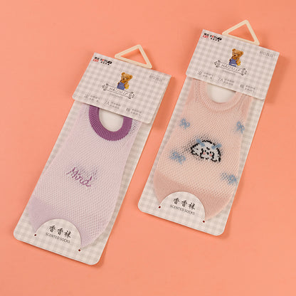 Cute Cartoon Stoking Perempuan Tidak Nampak Cotton Mesh Bernafas Anti Selip