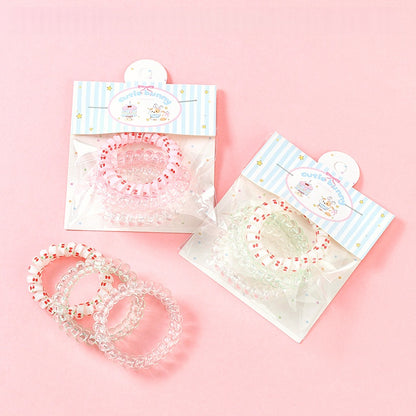Cute Cherry Print Spiral Hair Ties 3pcs TPU 可爱樱桃印花电话线发圈