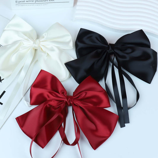 Large Satin Bow Hair Clip with Ribbon Alloy 大号缎面蝴蝶结飘带鸭夹