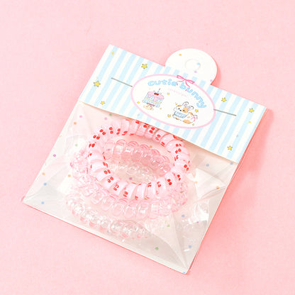 Cute Cherry Print Spiral Hair Ties 3pcs TPU 可爱樱桃印花电话线发圈