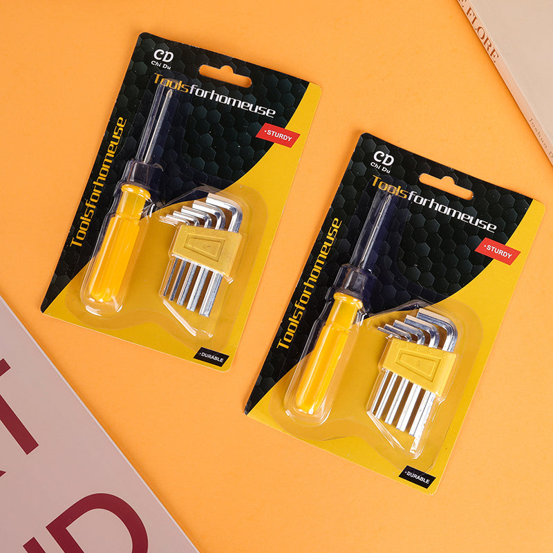 Compact Hand Tool Kit Dual Use Screwdriver with Hex Keys Kit Alat Tangan Padat Pemutar Skru Dua Guna dengan Kunci Allen
