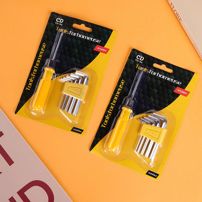Compact Hand Tool Kit Dual Use Screwdriver with Hex Keys Kit Alat Tangan Padat Pemutar Skru Dua Guna dengan Kunci Allen