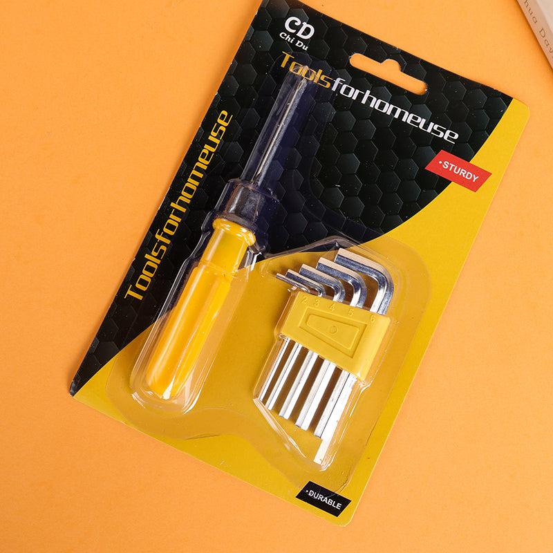 Compact Hand Tool Kit Dual Use Screwdriver with Hex Keys Kit Alat Tangan Padat Pemutar Skru Dua Guna dengan Kunci Allen