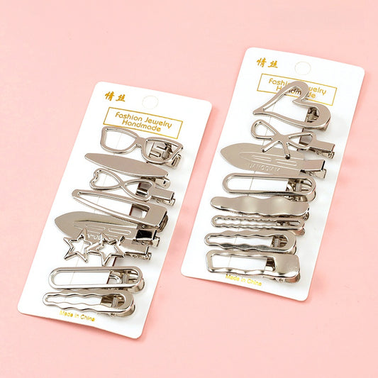8pcs Silver Geometric Hair Clips Set Alloy Resin 8 个装银色几何造型鸭夹套装
