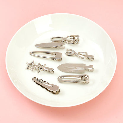 8pcs Silver Geometric Hair Clips Set Alloy Resin 8 个装银色几何造型鸭夹套装