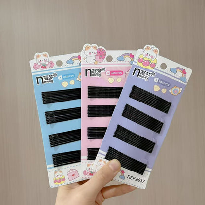Black Steel Wire Bobby Pins Set with Cute Cat Card 黑色钢丝一字夹套装（猫咪卡纸包装）
